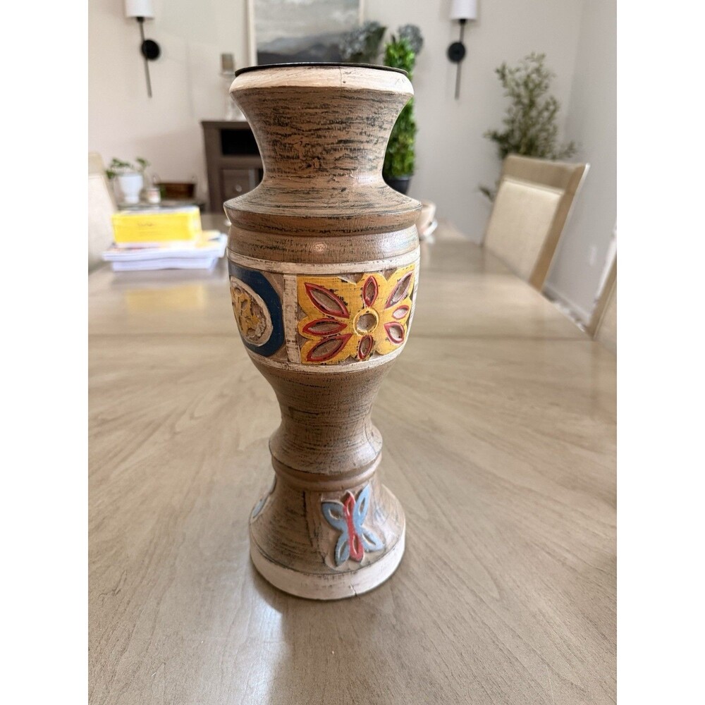Pier 1 Wooden Candle Pillar Holder 13.25 Inches Tall
